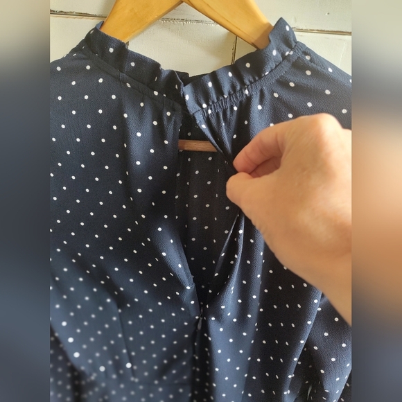 H&M Crepe A line Mini Dress | Navy White Polka Dot| Long Sleeve| Size 10 - Picture 3 of 6